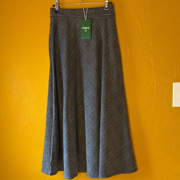 HALARA NWT high Waisted Pocket Houndstooth Plaid Flare Midi Casual Skirt XS - Picture 8 of 8